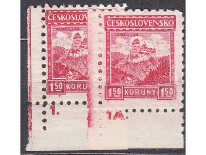 1.50Kč Karlštejn, 2 rohové kusy s DČ 1 a 1A, Nr.220, * po nálepce