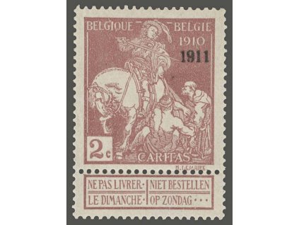1911, 2C hnědá s přetiskem 1911, MiNr.86II, * po nálepce