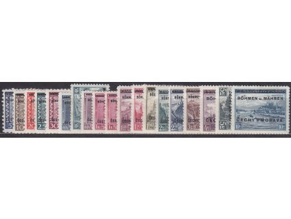 1939, 5h-10Kč přetisková série, Nr.1-19, * po nálepce