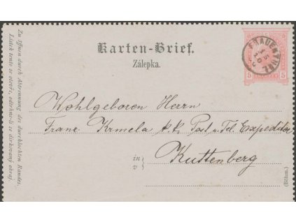 1893, DR Frauenthal, zálepka 5Kr Franc Josef