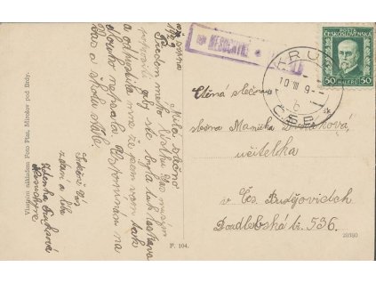 Nesuchyně (Krupá), poštovna na pohlednici, prošlé 1929