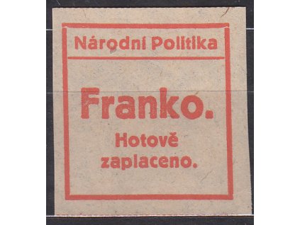 Novinová nálepka Národní politika FRANKO, Nr.NN17, bez lepu