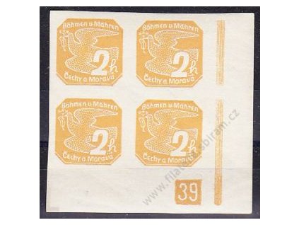 2h žlutohnědá, roh. 4blok s DČ 39 - protikus k DČ 2, Nr.NV1, **