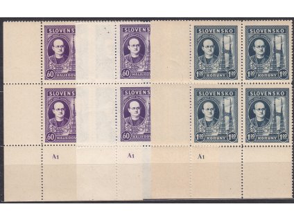 1939, 60h-1.20Ks Murgaš, 4bloky s DČ, 60h rastr. a hladký lep, Nr.38X,Y,39X, **, ilustrační foto
