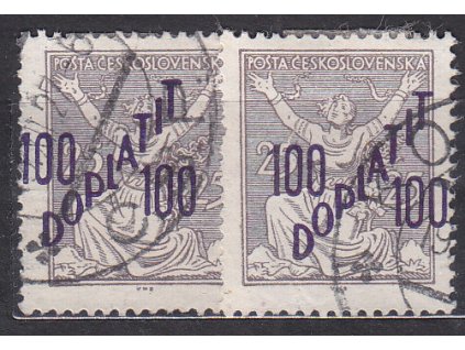 100/25h hnědá, 2 ks - posun přetisku vlevo resp. vpravo, Nr.DL54, razítkované