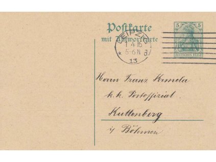 1916, dopisnice 5Pf Germanie (díl) s reklamním přítiskem