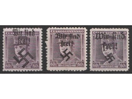 60h Štefanik, 3 kusy, různé svastiky, přetisk Wir sind frei!, **