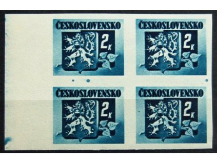 1945, 2K Bratislavská, levý kraj. 4blok s výraznými barevnými skvrnami mezi zn., Nr.366, **