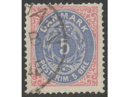 1875, 5Q růžová/modrá, MiNr.24, razítkované, lom v růžku