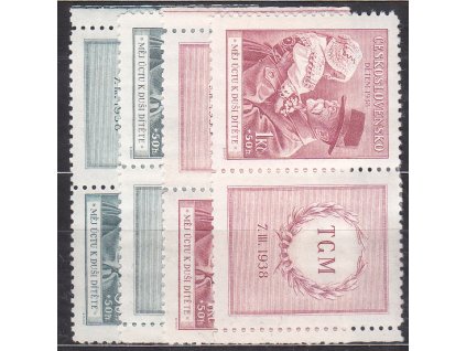 1938, 50h-1Kč Masaryk, L+P kupony, Nr.333-4, **