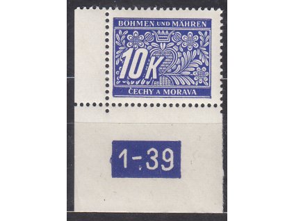 10K modrá, levý roh. kus s DČ 1-39, var. X, Nr.DL13, **