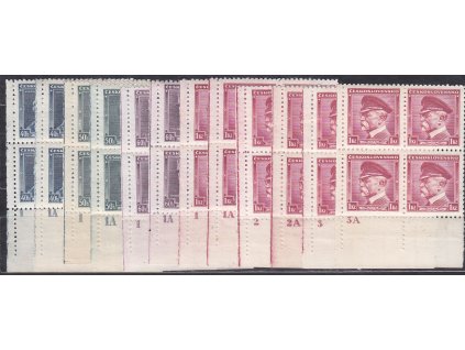 1935, 40h-1Kč série Osobnosti, roh. 4bloky s DČ, kompletní sestava, Nr.300-3, **/*, ilustrační foto