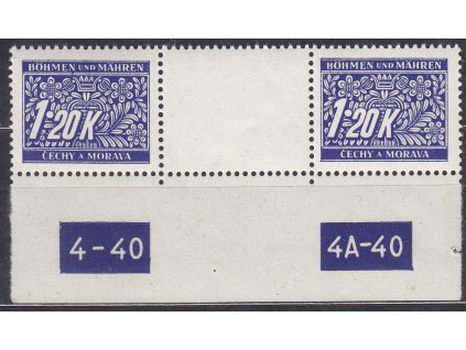 1939, 1.20K Doplatní, meziarší s DČ4-40-4A-40, Nr.DL10, **