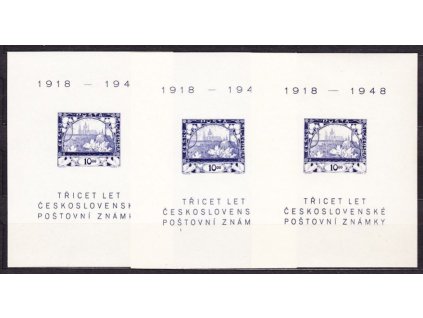 1948, aršík 3 let čs. zn., typ I,II,III, Nr.A497, **
