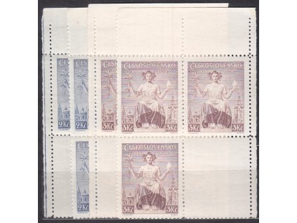 1938, 2-3Kč Republika, L+P horní roh. 4bloky, Nr.248-9, **
