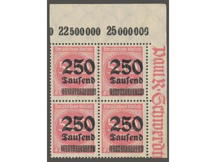 1923, 250 Tsd/500 M, rohový 4blok, MiNr.295, **