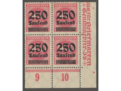 1923, 250 Tsd/500 M, rohový 4blok, MiNr.295, **