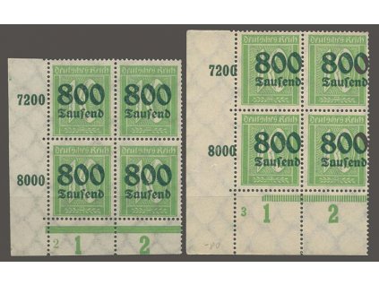1923, 800 Tsd/10 Pf, 4bloky, DT 2 a 3, MiNr302A, **