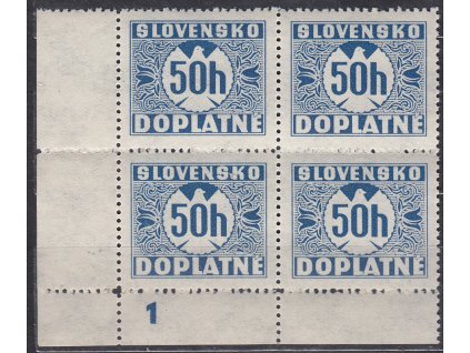 50h modrá, průsvitka 1, roh. 4blok s DČ 1, Nr.DL18, **