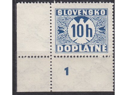 1940, 10h modrá, průsvitka 1, roh. kus s DČ 1, Nr.DL14, **