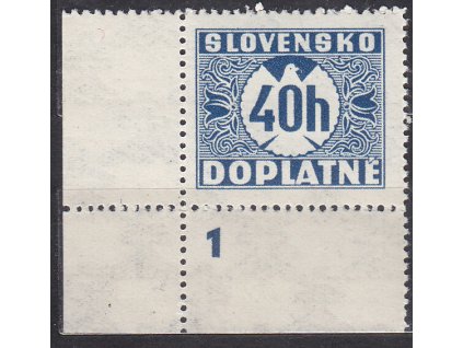1940, 40h modrá, průsvitka 1, roh. kus s DČ 1, Nr.DL17, **
