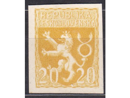 Návrh na čs. kolek 20h Lev v barvě žluté na silném křídovém papíru bez lepu, cca 1920