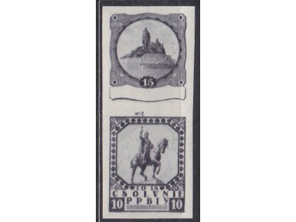 Nerealizovaný návrh - soutisk zn. 10 a 15h Hus, sv. Václav na známkovém papíru s lepem, **, cca 1920