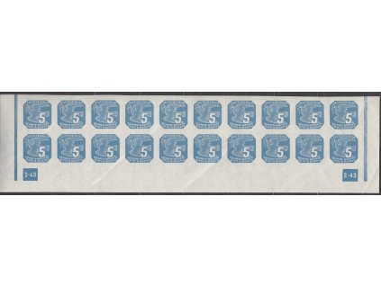 1943, 5h modrá, 20pás s DČ 2-43 - rám nepřerušen, Nr.NV11, **