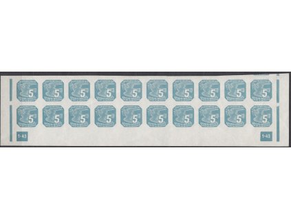 1943, 5h modrá, 20pás s DČ 1-43 - rám přerušen, Nr.NV11, **
