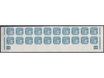 1943, 5h modrá, 20pás s DČ 4-43 - rám přerušen, Nr.NV11, **