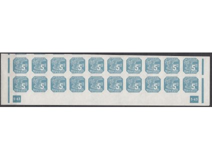 1943, 5h modrá, 20pás s DČ 5-43 - rám přerušen, Nr.NV11, **