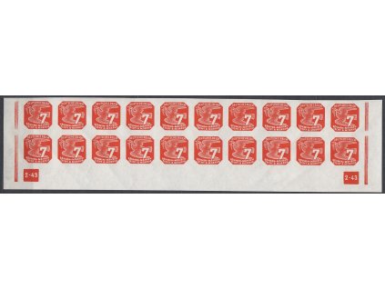1943, 7h oranžová, 20pás s DČ 2-43 - rám přerušen, Nr.NV12, **