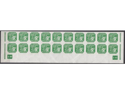 1943, 9h zelená, 20pás s DČ 2-43 - rám přerušen, Nr.NV13, **