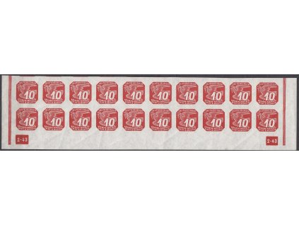1943, 10h červená, 20pás s DČ 2-43 - rám nepřerušen, Nr.NV14, **