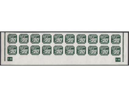 1943, 20h zelená, 20pás s DČ1-43 - nepřerušený okraj, Nr.NV16, **