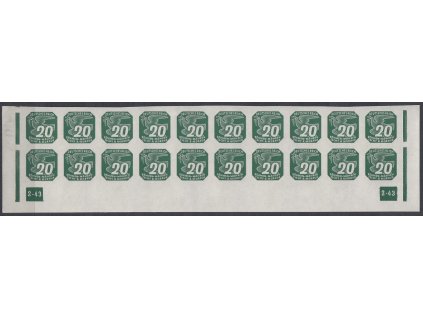 1943, 20h zelená, 20pás s DČ2-43 - přerušený rám, Nr.NV16, **