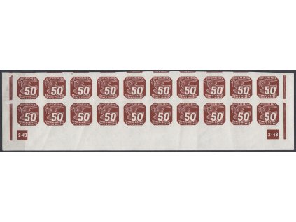 1943, 50h hnědá, 20pás s DČ 2-43 - přerušený rám, Nr.NV17, **