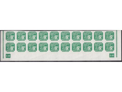 1943, 9h zelená, 20pás s DČ 2-43 - rám nepřerušen, Nr.NV13, **