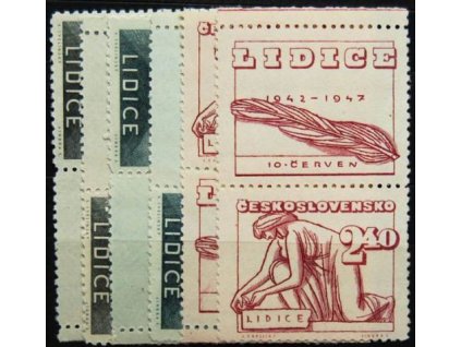 1947, 1.20-2.40Kčs Vyhlazení Lidic, Nr.453-55, KL+KP, **