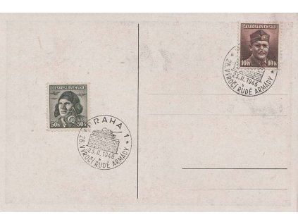 1946, Praha, 28. výročí rudé armády, propagační pohlednice