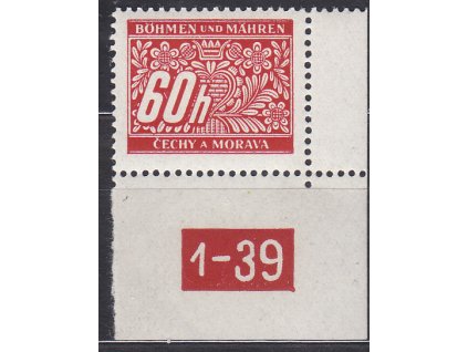 60h červená, pravý roh. kus s DČ 1-39, varianta X, Nr.DL7, **
