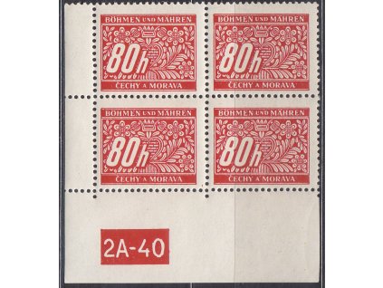 80h červená, levý roh. 4blok s DČ 2A-40, varianta X, Nr.DL8, **