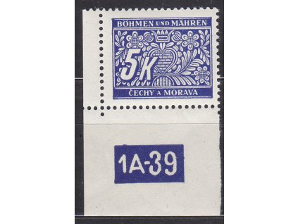 5K modrá, levý roh. kus s DČ1A-39, varianta X, Nr.DL12, **
