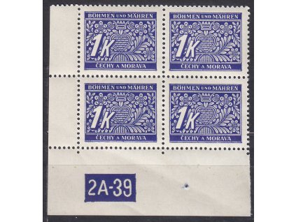 1K modrá, levý roh. 4blok s DČ2A-39, varianta X, Nr.DL9, **