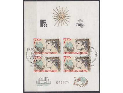 1985, 7Kčs aršík Helsinská konference, nezoubkovaný, číslovaný, pamětní razítko, Nr.A2704B