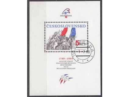 1989, 5Kčs aršík Dobytí Bastily, Nr.A2896, razítkované, denní razítko, ilustrační foto