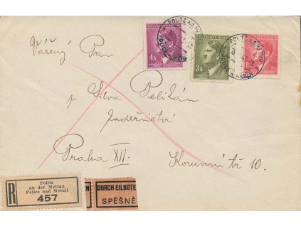 1943, DR Police nad Metují, R-Ex dopis zaslaný do Prahy