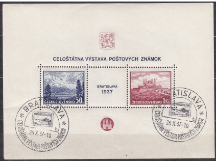 1937, aršík Bratislava, pamětní razítko BRATISLAVA X.37, písmeno B, Nr.A329/330, ilustrační foto