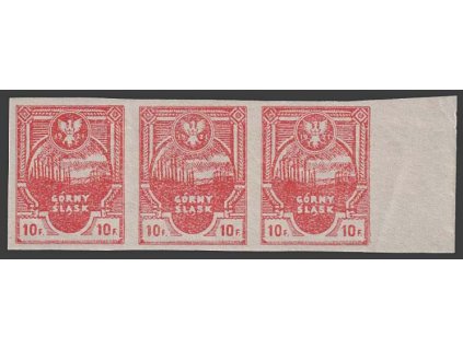 Oberschlesien, 1921, 10 F Znak, 3páska, MiNr.1B, ** , skvrnky