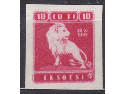 Nerealizovaný návrh na čs zn. 10h Lev na známkovém papíru s lepem, barvě červené, **, cca 1920, dvl